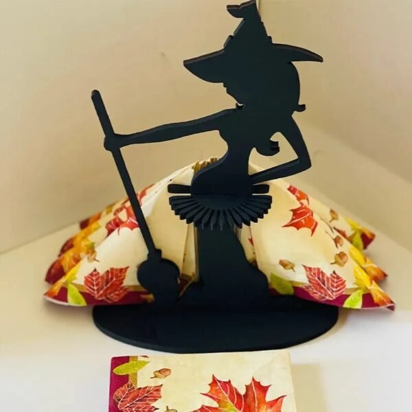 Wooden Witch Napkin Holder Halloween Witch Statue Napkin Holder Table Decor Organizer For Halloween Style Napkin Storage