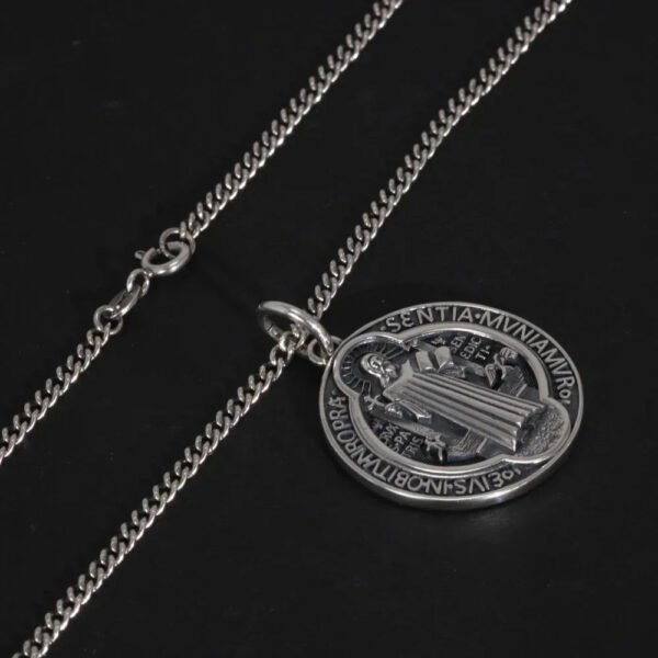 Sterling Silver Saint Benedict Medallion Cross Pendant Necklace Catholic Exorcism Amulet