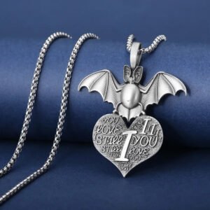 Pure Tin Vintage Bat Pendant Necklace Punk Men's Gothic Halloween Witch Collar Chain Girlfriend Fashion Jewelry Party Gift