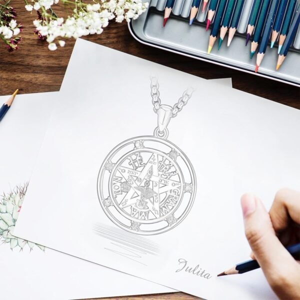 Vito Sterling Silver Tetragrammaton Necklace for Women Men, Abalone Shell 18k Gold Plated Pentagram Pendant, Wiccan Protection Amulet Pentacle Star Jewelry Gift for Wife Husband, 24"/18"/22"