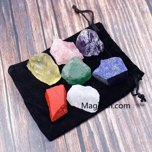 Magicun Stone~1 set Natural crystal stone seven chakras Black cloth bag large grain unpolished collection gift