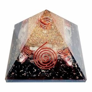 Crystal Orgone Pyramid – Orgonite Energy Generator with Copper-Wrapped Quartz and Shungite Crystals for Positive Energy