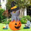 Halloween Inflatable 6 FT Inflatable Halloween Cat Sitting on Pumpkin, Halloween Inflatable Cat Pumpkin with LED Lights, Funny Outdoor Halloween Decorations for Halloween/Holiday/Party