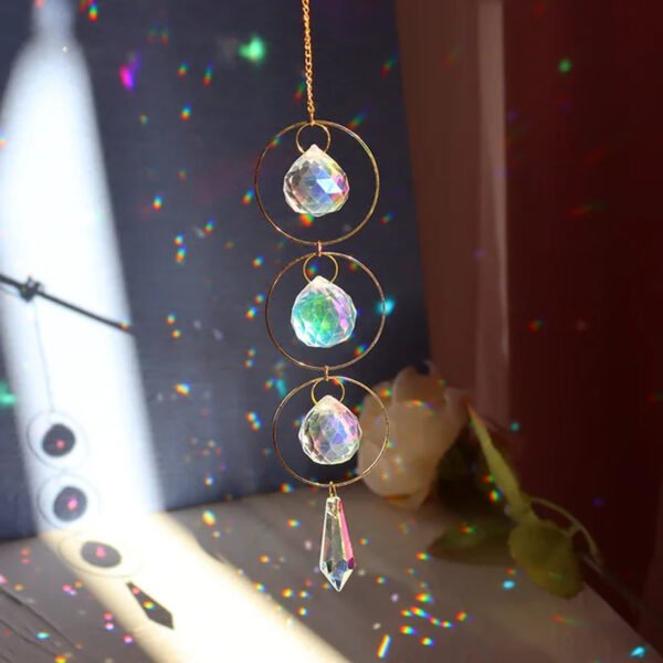 Elegant Suncatcher Crystal Wind Chime with Star, Moon, and Diamond Design - Hanging Prisms for Rainbow Light Effects - Decorative Pendant for Home and Garden
