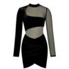 Sexy Elegant Mesh See Through Bodycon Velvet Dress Women Nightclub Prom Slim Ruched Dresses Wman Party Velvet Dress Robe