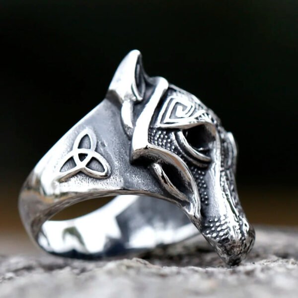 Nordic Trinity Wolf Head Ring: Viking Gothic Stainless Steel