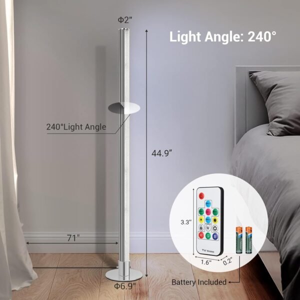 LED Corner Floor Lamp, RGBW Dimmable Mood Lighting with Remote, Modern Color Changing Accent Light for Bedroom, Living Room, Office, Gaming Room, Kids Room, 45”, Home Decor