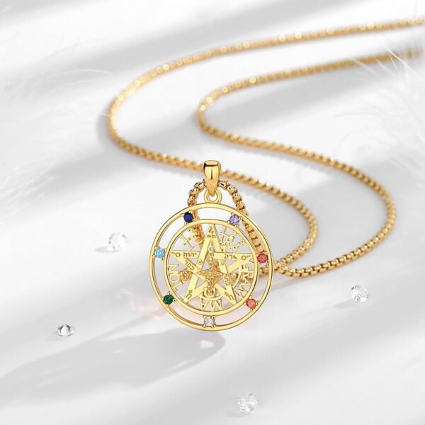 Vito Sterling Silver Tetragrammaton Necklace for Women Men, Abalone Shell 18k Gold Plated Pentagram Pendant, Wiccan Protection Amulet Pentacle Star Jewelry Gift for Wife Husband, 24"/18"/22"