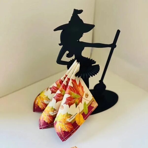 Wooden Witch Napkin Holder Halloween Witch Statue Napkin Holder Table Decor Organizer For Halloween Style Napkin Storage