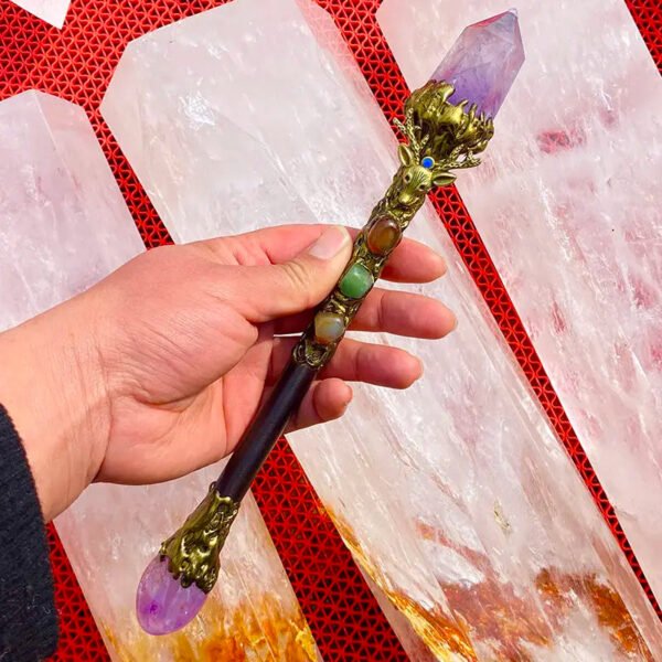 Hand Carved Natural Semi Precious Healing Stones 7 Chakra Crystal Witch Magic Wands Reiki Stick