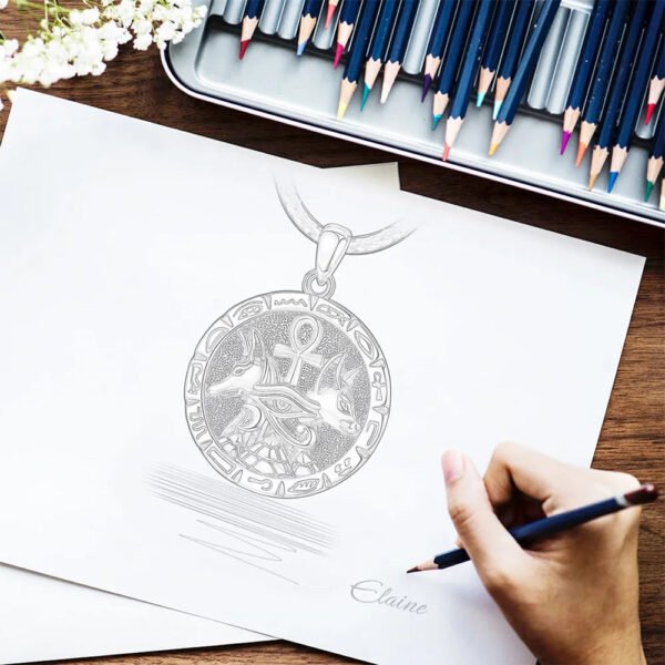 Egyptian Anubis Patron God Necklace Lucky Eye Vintage Wolf Pendant