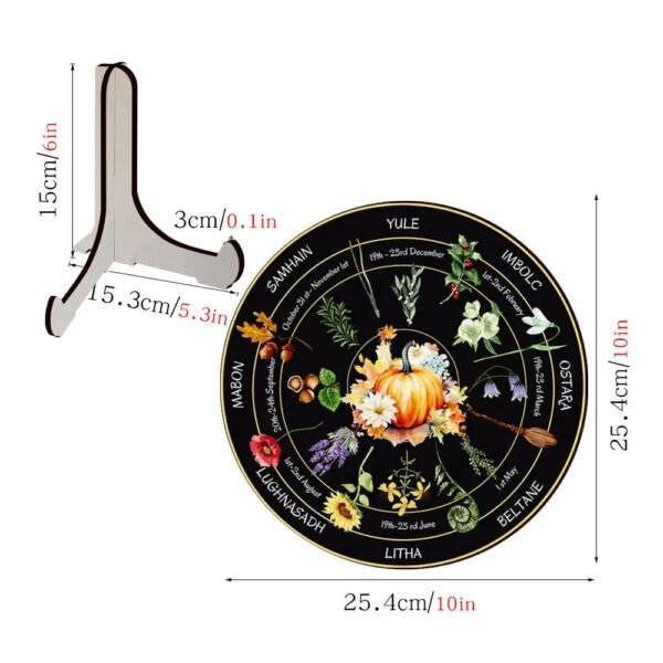 10inch Wooden Wheel of The Year Calendar Witch Wicca Calendar Tabletop Ornament with Bracket Room Home Decoration