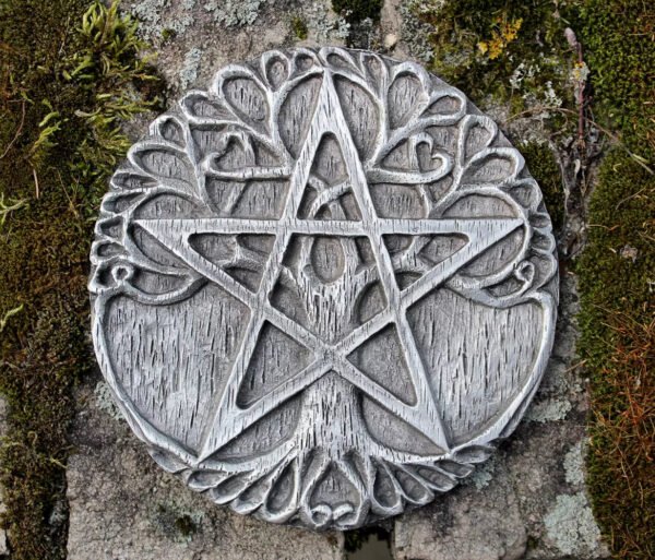Pewter Tree Pentacle Paten Altar Tile Disk Dryad Design Wiccan Ritual Supplies