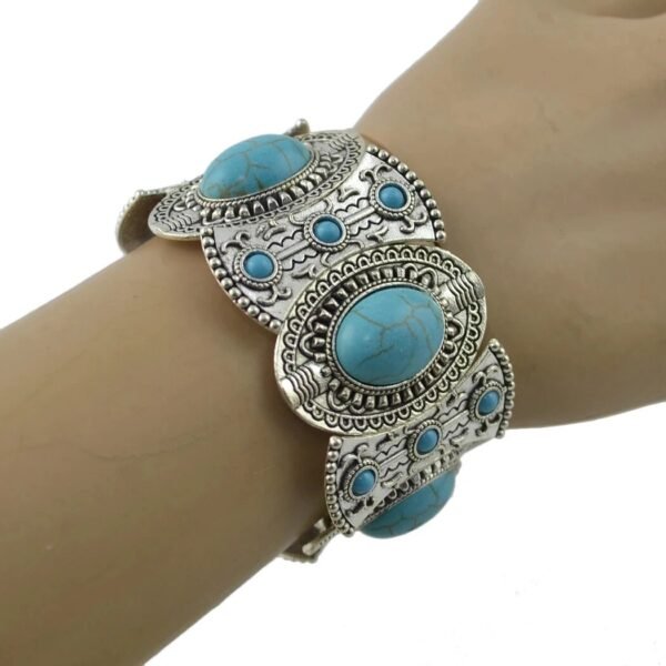 Gypsy Tribal Tibetan Bracelet for Women Boho Vintage Silver Men's Turquoise Elastic Bangles Afghan Turkish Ethnic Indian Jewelry