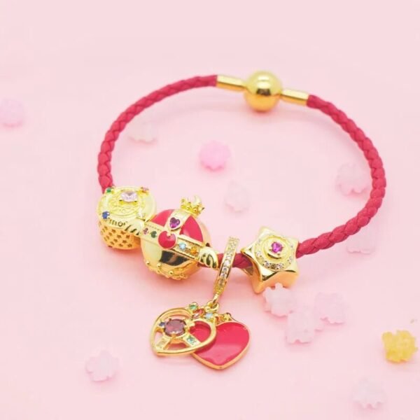 925 Sterling Silver Anime Sailor Moon Gold Color Charms Beads For Bracelet Bangle Charms DIY Jewelry Making Sailor Fans Gift