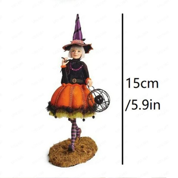 Halloween Witch Statue Hand Painted Figurine Mini Toy Crafts Creative Desktop Ornament for Home Living Room Bedroom Decoration
