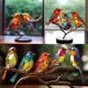 Manual Stained Acrylic Birds On Branch Desktop Ornaments Acrylic Material Double Sided Multicolor Style Birds Alloy Decorations