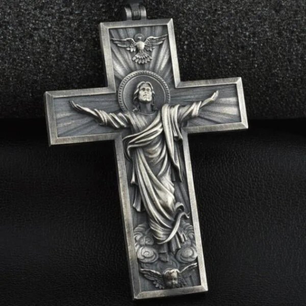 Classic Pure Tin Jesus Crucifixion Cross Pendant Necklace for Woman and Men Christian Amulet Jewelry Gifts Titanium Steel Chain