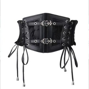 Lace straps, leather waist closure, women's decoration, shaping body, waist closure, black European and American vintage metal