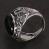 Natural Black Onyx Dragon Engraved Retro Vintage Men's Rings Adjustable