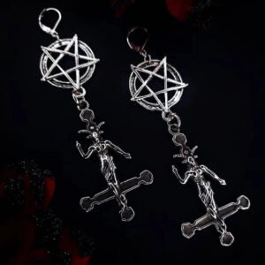 Demon Earrings – Goth Punk Style Inverted Pentagram Baphomet Satan Earrings for Dark Art Lovers