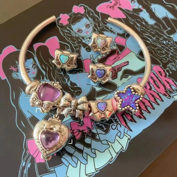 925 Sterling Silver Natural Cryrstal Heart With Mum And Baby Dolls Polly Pocket Charm Bead For Pandora Bracelet European Jewelry