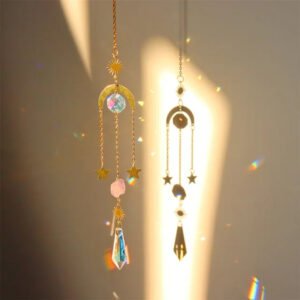 Crystal Wind Chime Star Moon Sun Light Catcher Prism Rainbow Maker Suncatcher Windbell Hanging Pendant Ornament Home Decoration
