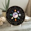 10inch Wooden Wheel of The Year Calendar Witch Wicca Calendar Tabletop Ornament with Bracket Room Home Decoration