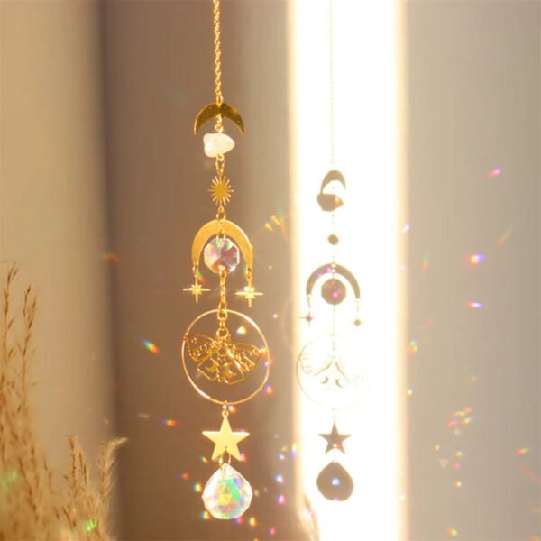 Crystal Wind Chime Star Moon Sun Light Catcher Prism Rainbow Maker Suncatcher Windbell Hanging Pendant Ornament Home Decoration