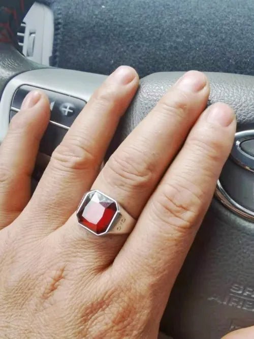 Sterling Silver Natural Garnet Men's Ring