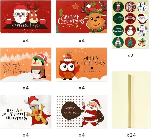 Christmas Cards with Envelopes - 24 Happy Holiday Cards with Envelopes Holiday Greeting Cards Bulk Set Christmas Cards Assortment 4" X 6" (Cartoon - 6 Designs)