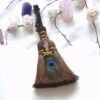 Crystal feather broom three-phase moon quartz pendant amethyst witch altar decoration festival decor magic gift
