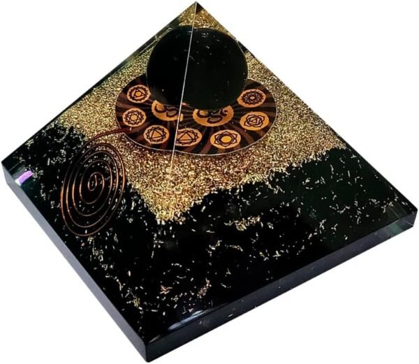 Crystal Orgone Pyramid – Orgonite Energy Generator with Copper-Wrapped Quartz and Shungite Crystals for Positive Energy