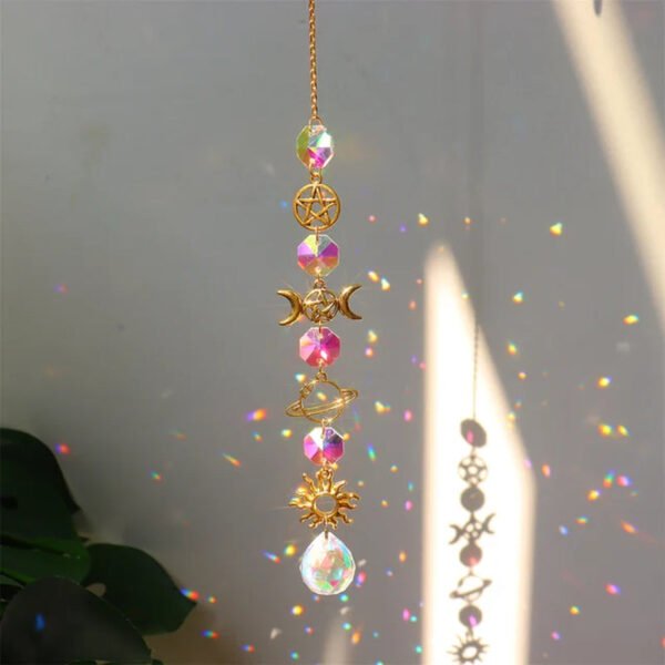Elegant Suncatcher Crystal Wind Chime with Star, Moon, and Diamond Design - Hanging Prisms for Rainbow Light Effects - Decorative Pendant for Home and Garden