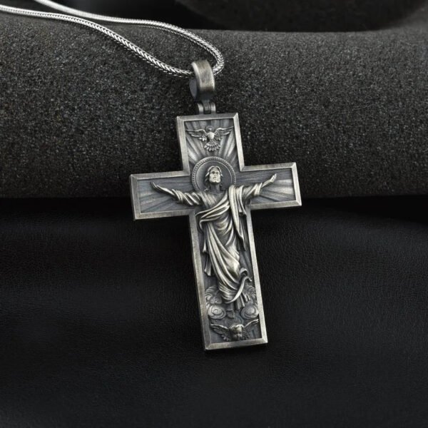 Classic Pure Tin Jesus Crucifixion Cross Pendant Necklace for Woman and Men Christian Amulet Jewelry Gifts Titanium Steel Chain