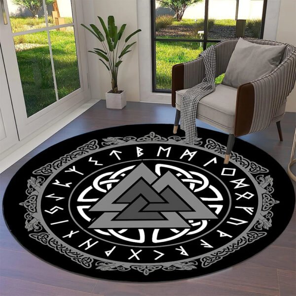 Transform Your Space with the Power of Norse Mythology: Tree of Life Valknut Round Rug