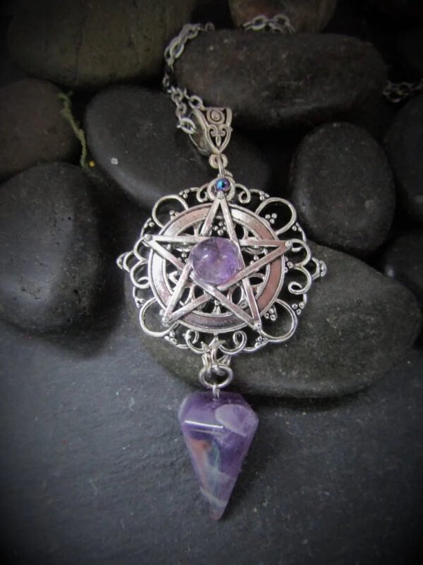 White Purple or Green Witch Necklace, Pagan Necklace, Witch Necklace, Wicca Necklace, Pentacle Jewelry, Pagan, Wicca, Pentagram