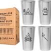 Set of 4 Stainless Steel Cups with Camping Theme - Camping Gift for Men or Women, Decor for Your RV or Camper - 16Oz Capacity - Glasses Safe for Kids