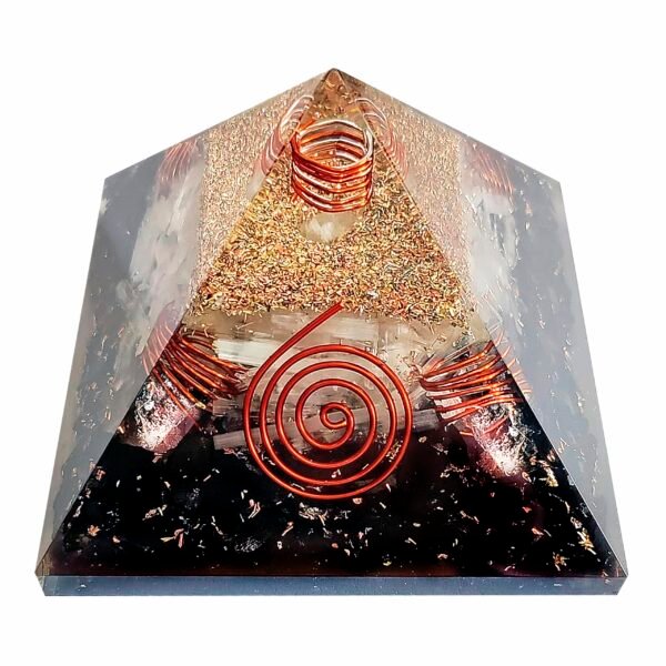 Crystal Orgone Pyramid – Orgonite Energy Generator with Copper-Wrapped Quartz and Shungite Crystals for Positive Energy