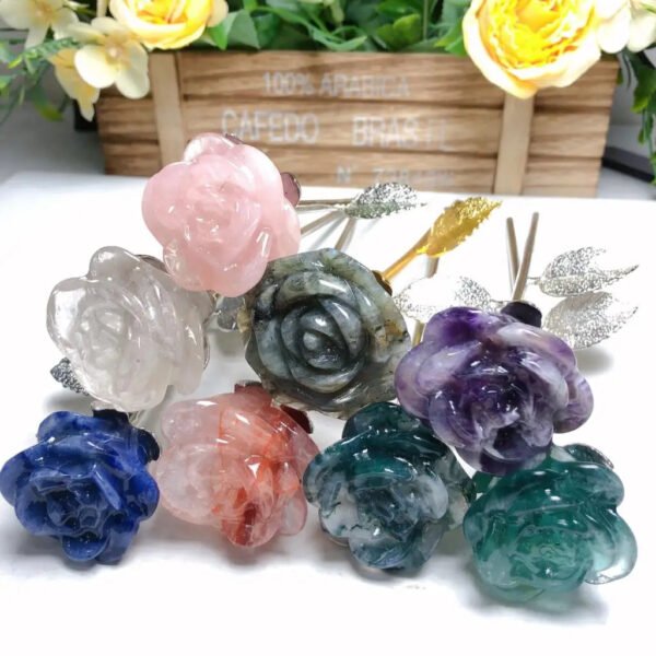 Natural Crystal Quartz Rose Artificial Flower Silver Gold Rose Flower Wedding Valentine's Day Favors For Girlfriend Wife Gift