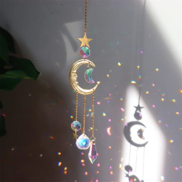 Crystal Wind Chime Star Moon Sun Light Catcher Prism Rainbow Maker Suncatcher Windbell Hanging Pendant Ornament Home Decoration