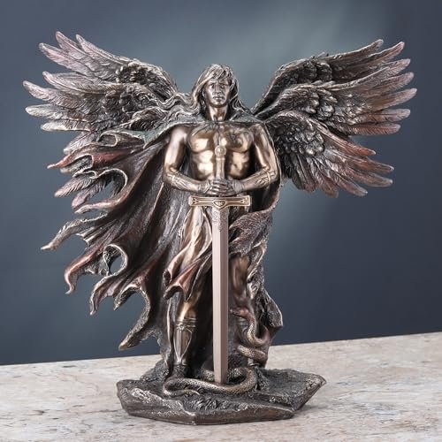 Unicorn Studio WU75976A4 Guardian Angel Statue in 6 Winged with Sword and Serpent, 11-inch Cold Cast Bronze
