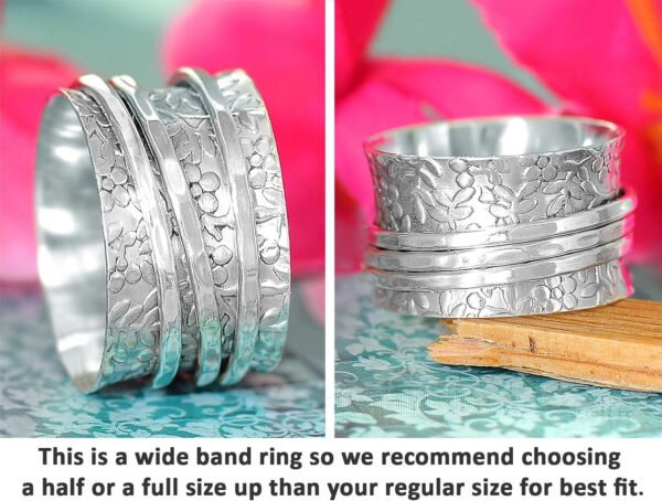 925 Sterling Silver Spinner Flowers Ring for Women Fidget Anxiety Relief Ring Band