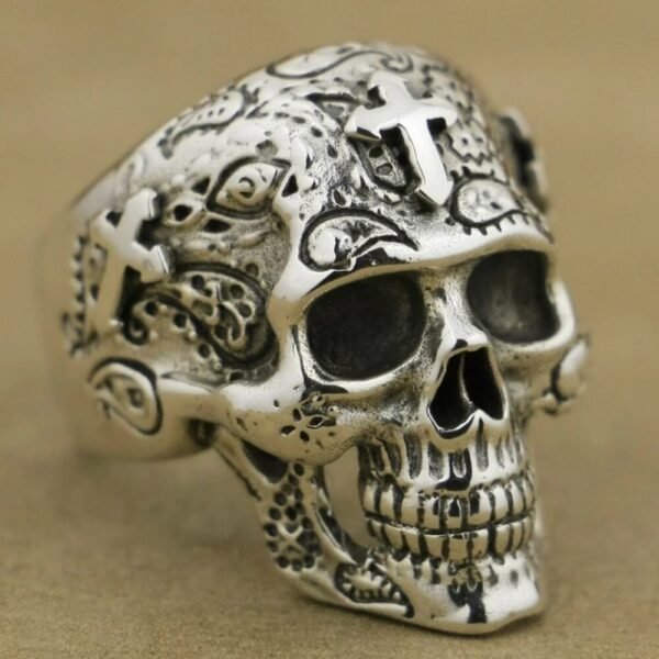 Vintage High Detail Gothic Skull Cross Ring Gothic Mens Punk Biker Ring