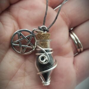 Spell Jar Witch Black Salt Spell Protection Jar Necklace Wire Wrapped Protection Jewelry Wicca Jewelry Hoodoo