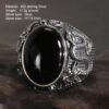 Natural Black Onyx Dragon Engraved Retro Vintage Men's Rings Adjustable