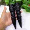 Natural Crystal Pendant Obsidian Carved Instrument Vajra Magic Pestle Necklace Men Women Lucky Amulet Free Beads Chain 1pcs