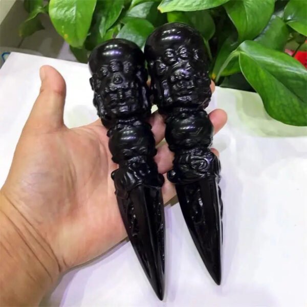 Natural Crystal Pendant Obsidian Carved Instrument Vajra Magic Pestle Necklace Men Women Lucky Amulet Free Beads Chain 1pcs