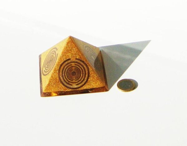 Orgone Energy~Orgone orgonite® powerful golden pyramid, quintuple power, 5 gold-plated (24K) Lakhovsky MWOs, Golden Ratio, abundance, welfare, prosperity