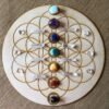 Crystal Grid~Flower of Life Chakras Crystal Grid - Chakras Crystal Grid - Chakras Wood Crystal Grid - Chakra Altar Decoration - Wood Crystal Grid